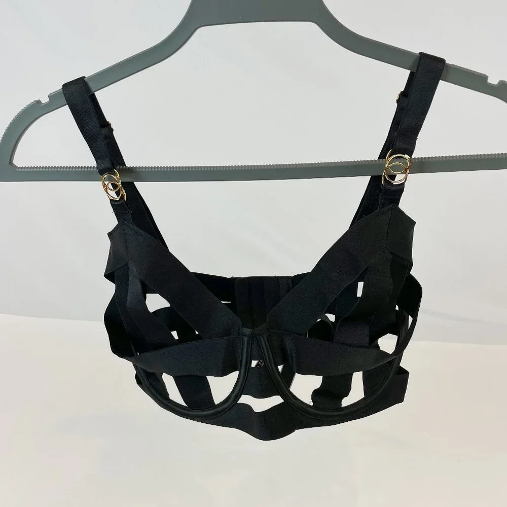 NWOT Victoria's Secret Bra 34DDD Unlined Balconet Strappy Banded Black
